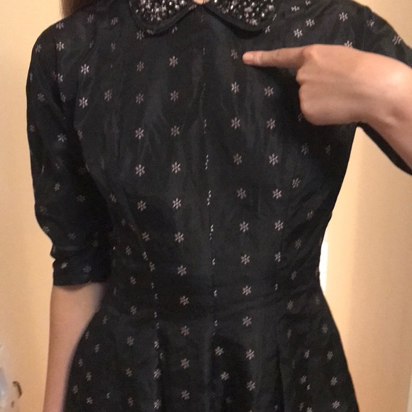 Authentic vintage black taffeta print dress 50’s - Picture 1 of 11